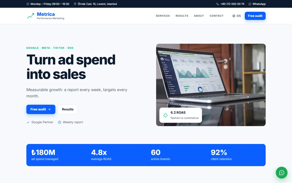 Metrica · Performance Marketing screenshot