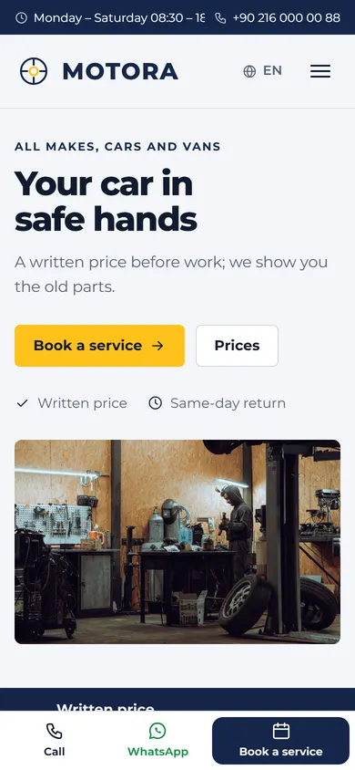 Motora · Auto Repair on a phone