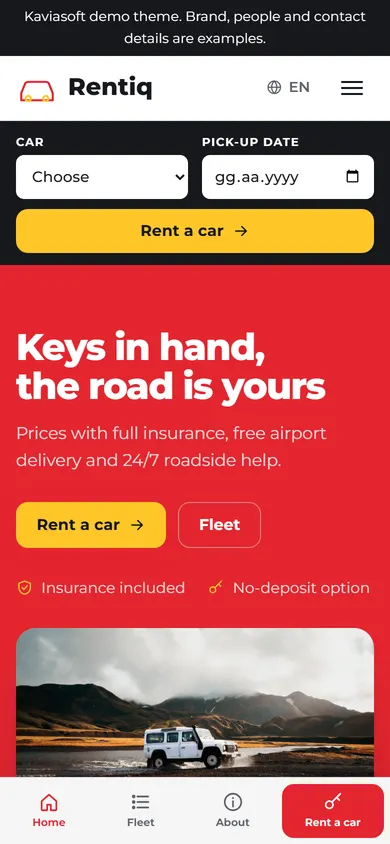 Rentiq · Car Rental on a phone