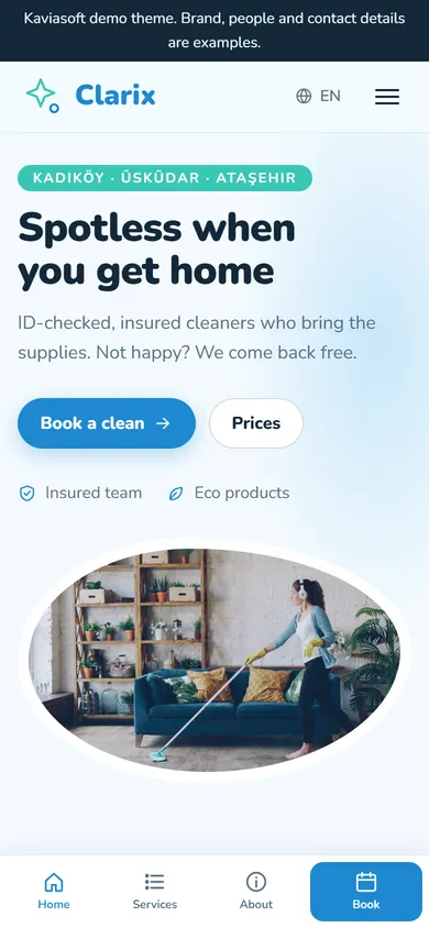 Clarix · Home Cleaning on a phone