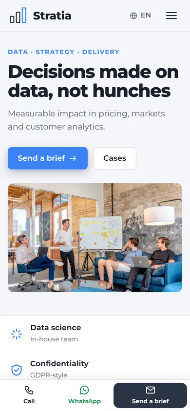 Stratia · Strategy & Analytics on a phone