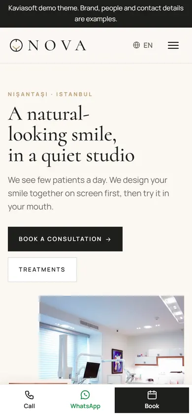 Nova · Boutique Cosmetic Dentistry on a phone