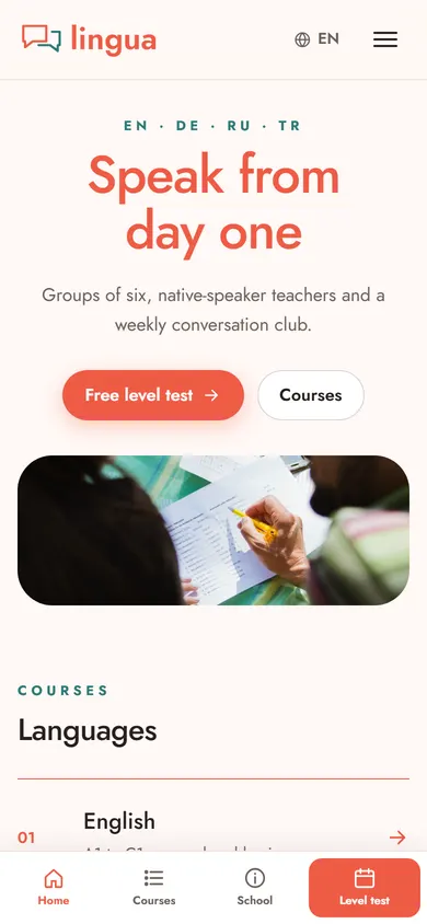 Lingua · Language School on a phone
