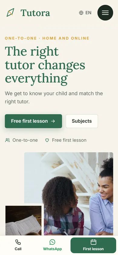 Tutora · Private Tutoring on a phone