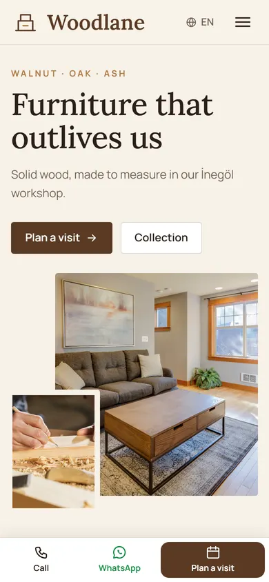 Woodlane · Solid Wood Furniture on a phone