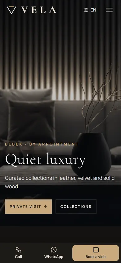 Vela · Luxury Showroom on a phone