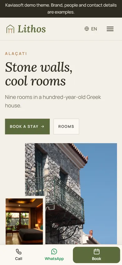 Lithos · Boutique Hotel on a phone