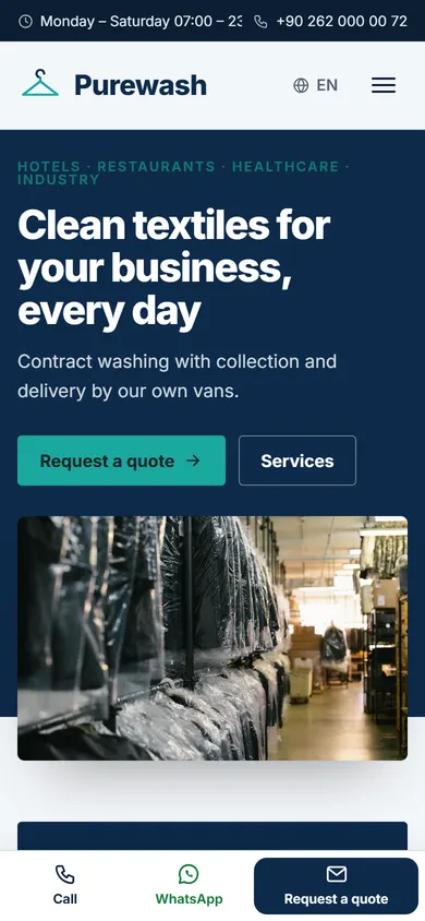 Purewash · Commercial Laundry on a phone