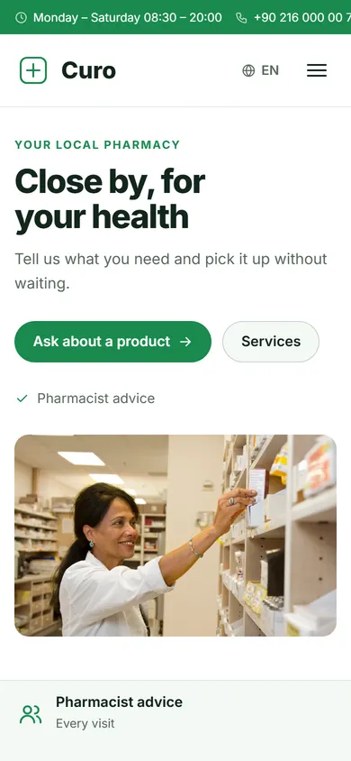 Curo · Pharmacy on a phone