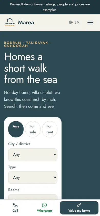 Marea · Coastal Homes & Villas on a phone