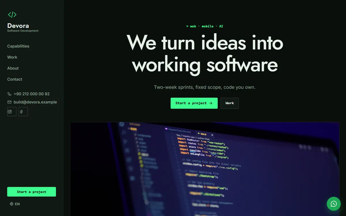 Devora · Software Agency screenshot