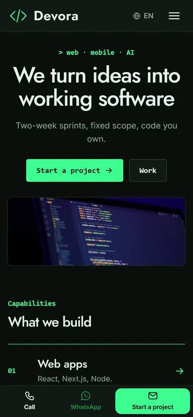 Devora · Software Agency on a phone
