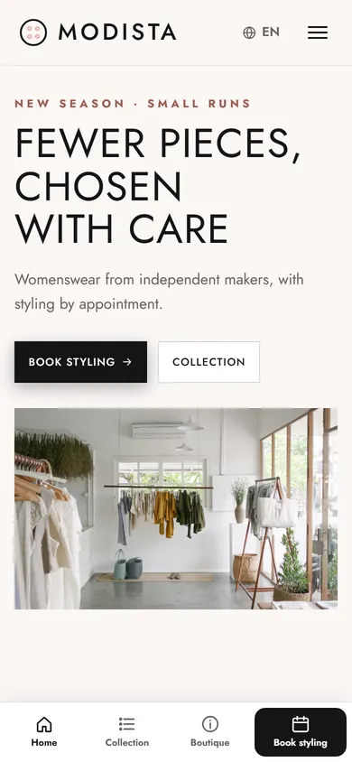 Modista · Women's Boutique on a phone