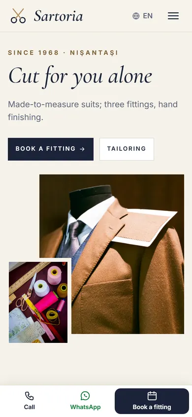 Sartoria · Bespoke Tailor on a phone