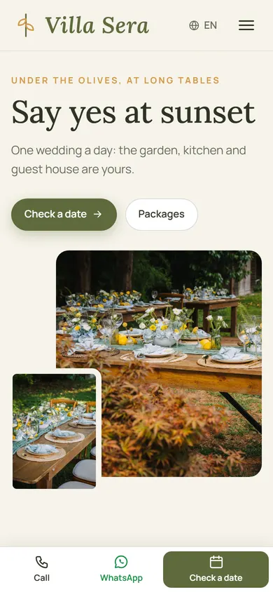 Villa Sera · Garden Weddings on a phone