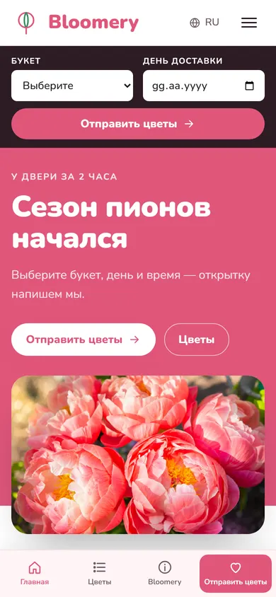 Bloomery · Цветы онлайн на телефоне