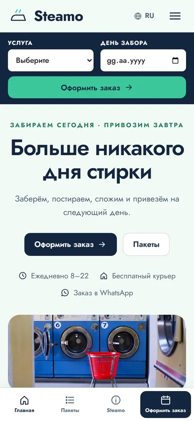 Steamo · Прачечная с доставкой на телефоне