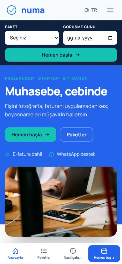 Numa · Online Muhasebe telefonda