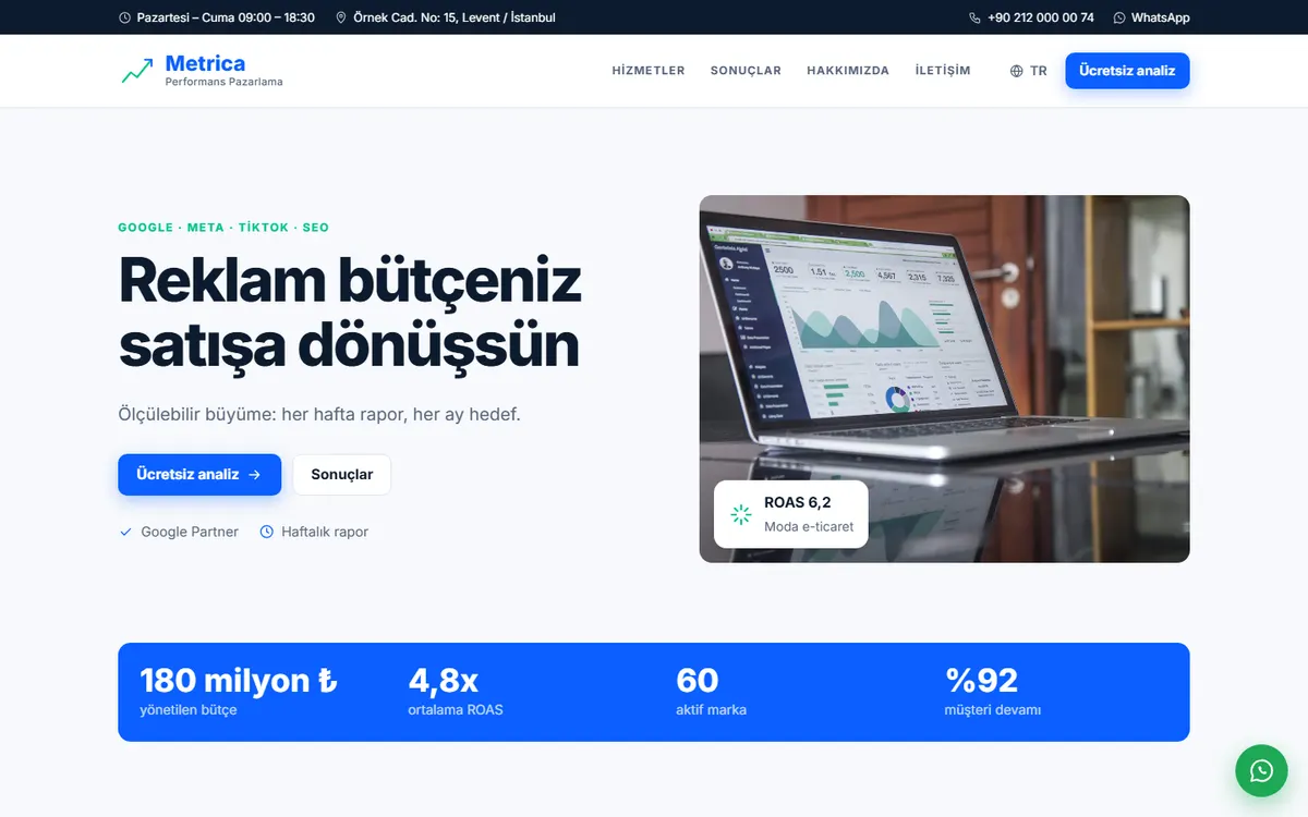 Metrica · Performans Pazarlama ekran görüntüsü