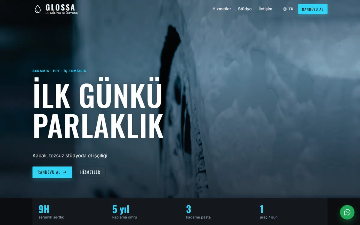 Glossa · Detailing Stüdyosu ekran görüntüsü