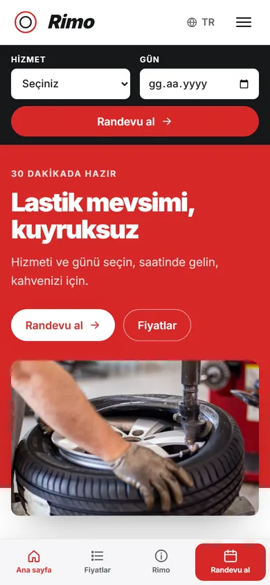 Rimo · Lastik ve Hızlı Servis telefonda