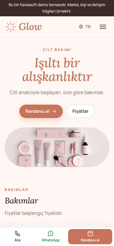 Glow · Cilt Bakım Stüdyosu telefonda