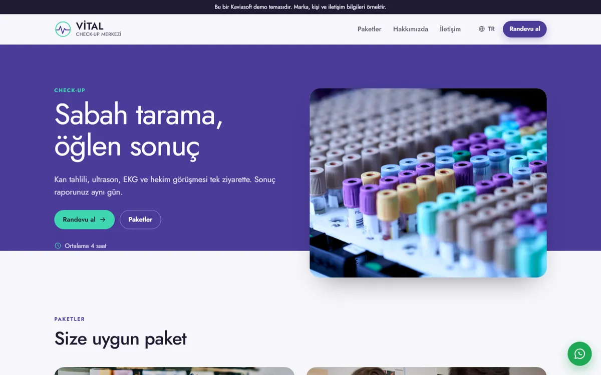 Vital · Check-up Merkezi ekran görüntüsü