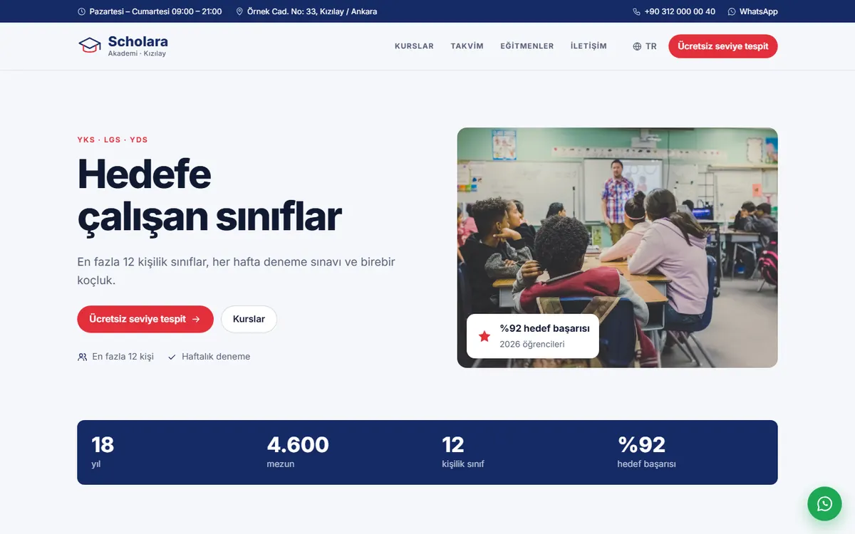 Scholara · Akademi ekran görüntüsü