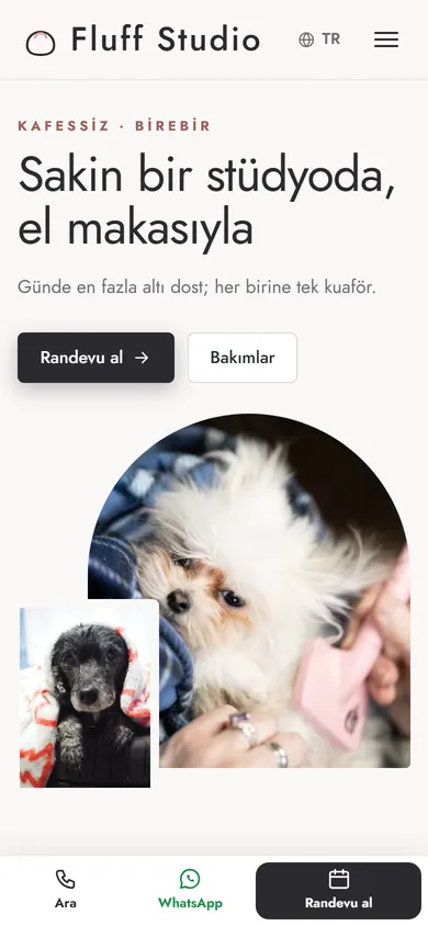Fluff Studio · Butik Pet Kuaförü telefonda