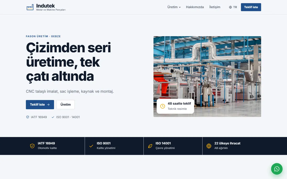Indutek · Endüstriyel Üretim ekran görüntüsü