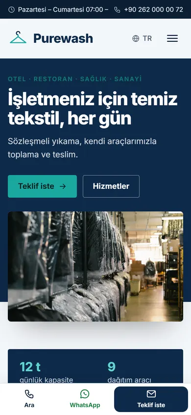 Purewash · Endüstriyel Çamaşırhane telefonda