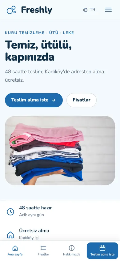 Freshly · Kuru Temizleme telefonda