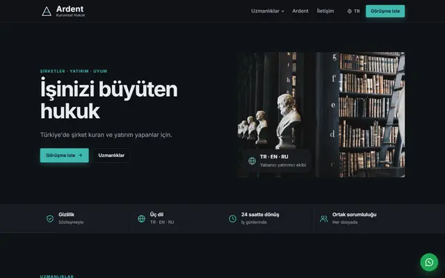 Ardent · Kurumsal Hukuk ekran görüntüsü
