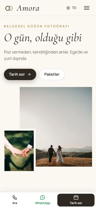 Amora · Düğün Fotoğrafçısı telefonda