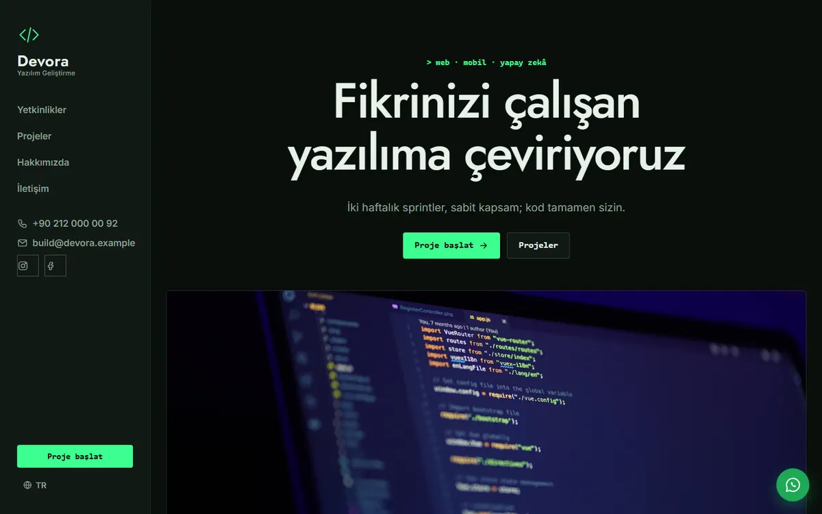 Devora · Yazılım Ajansı ekran görüntüsü