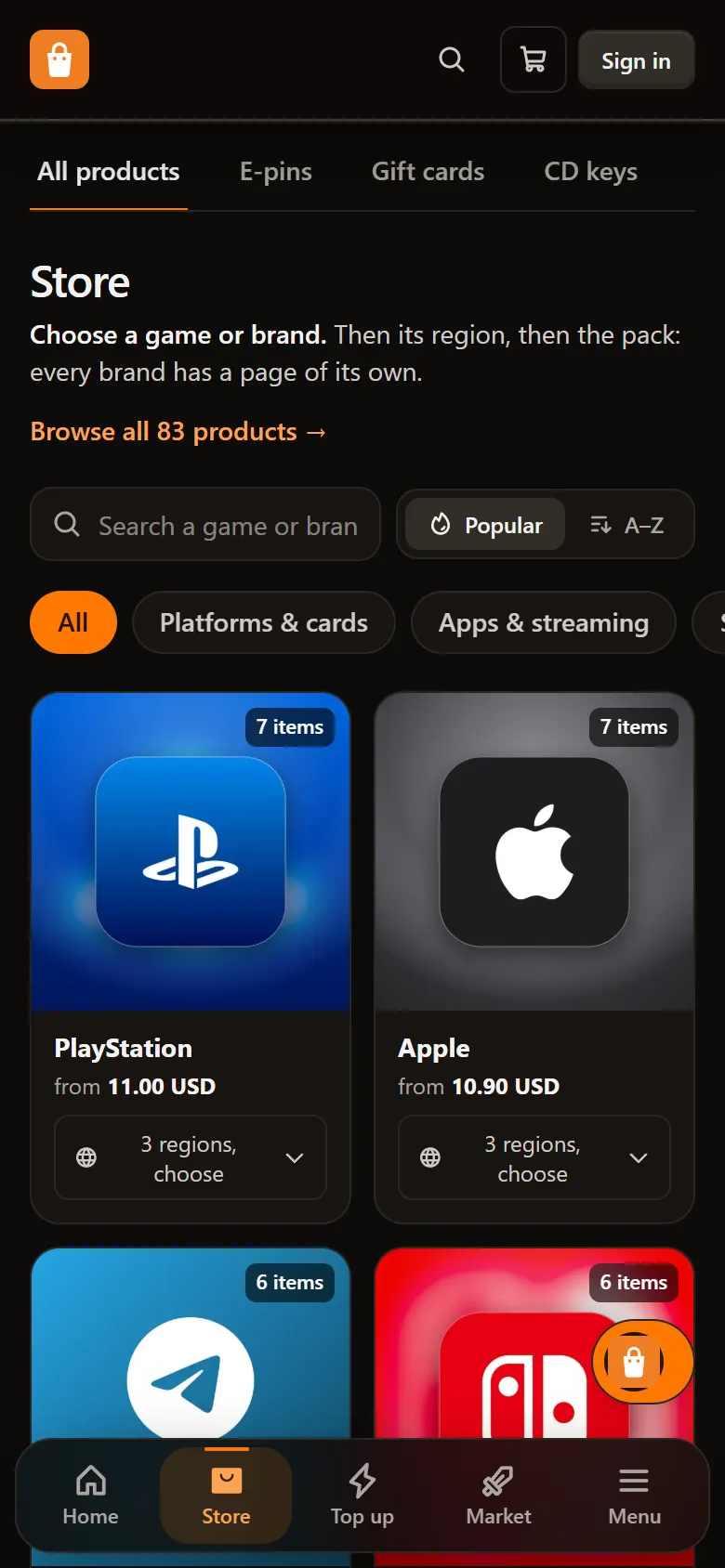Demo store on a phone