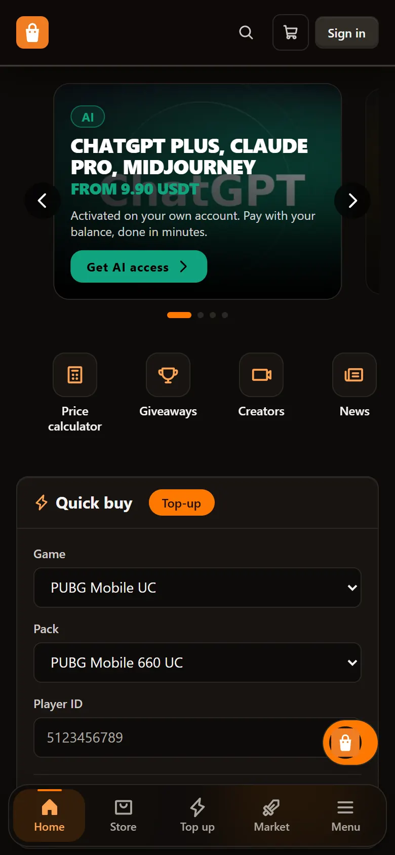 Demo store on a phone