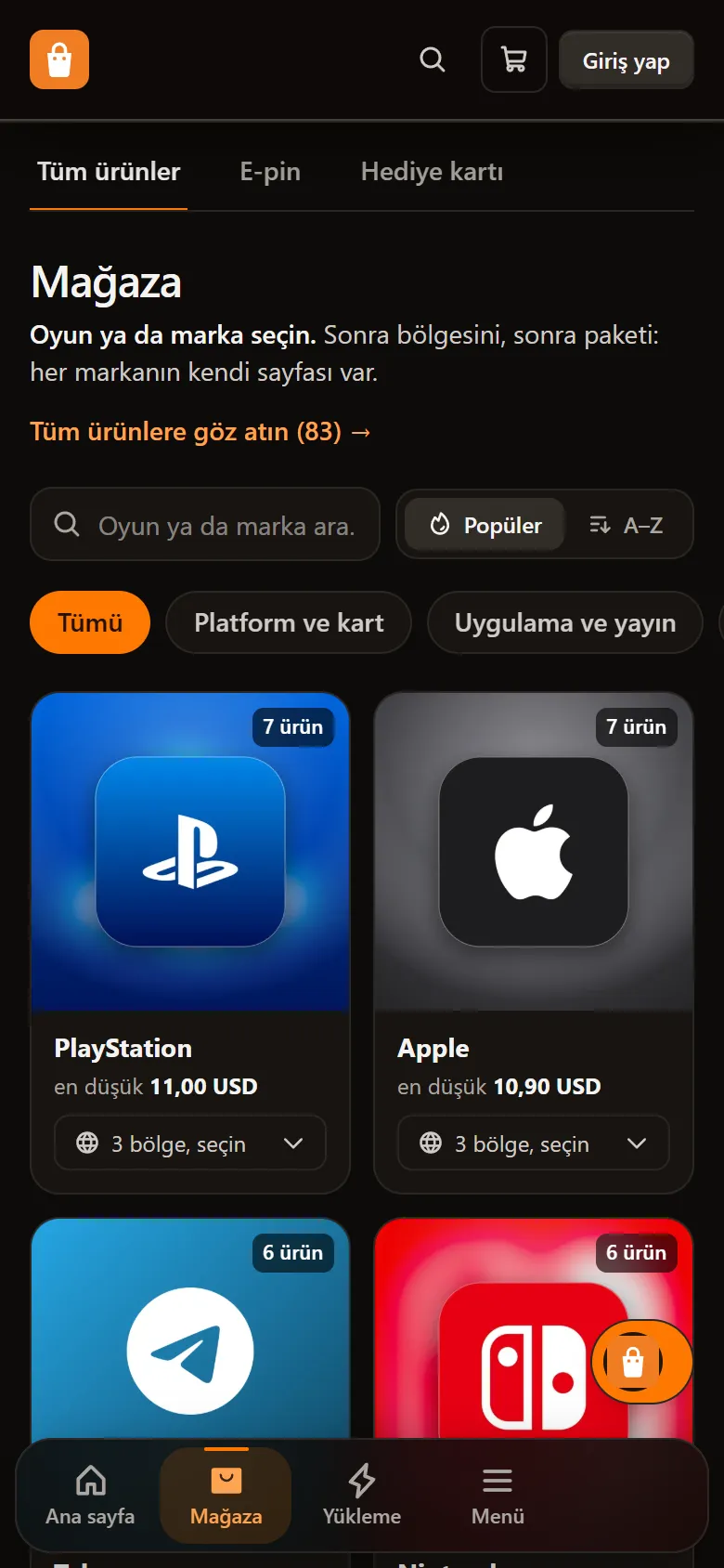 Telefonda demo mağaza