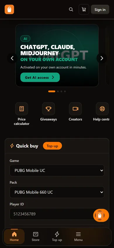 Demo store home page in theme V1 on a phone