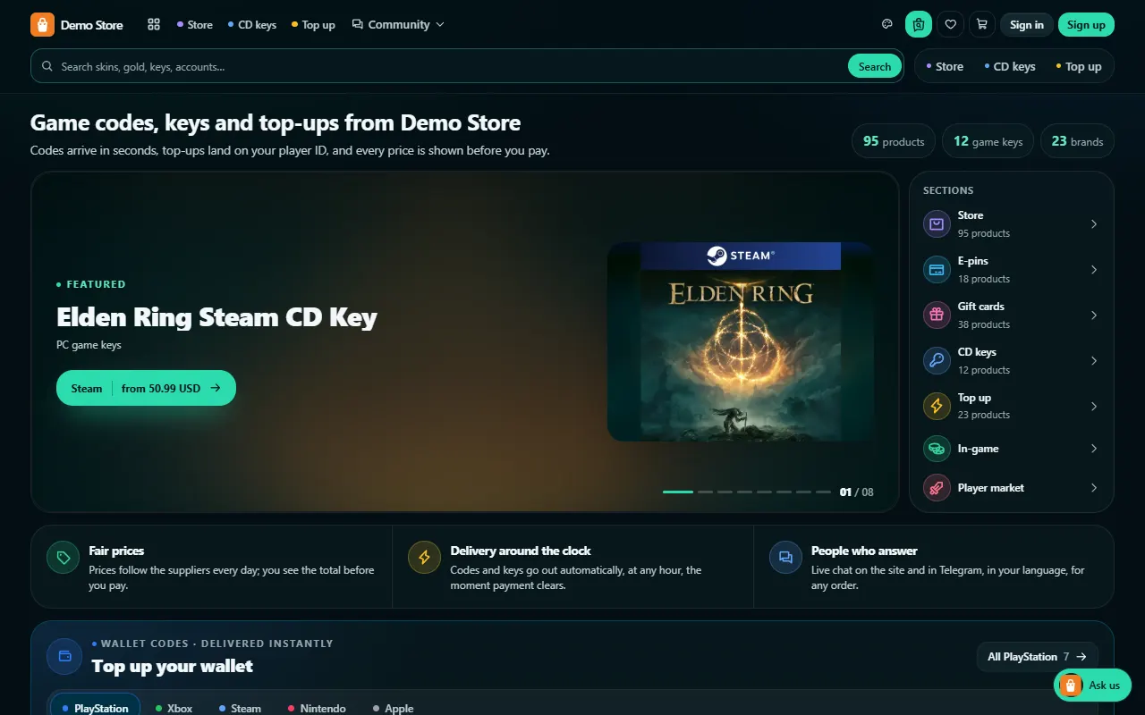 Demo store home page in theme V10 · Showcase Pro