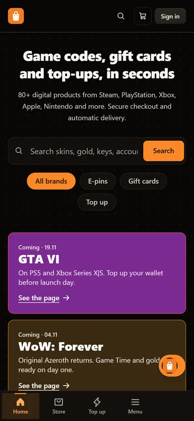 Demo store home page in theme V5 on a phone