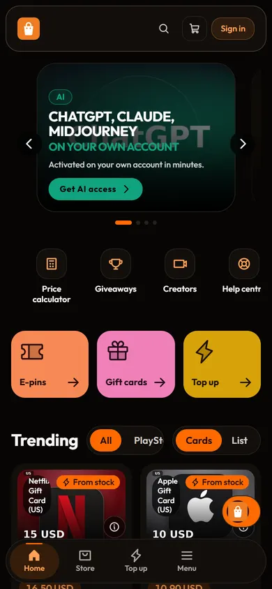 Demo store home page in theme V6 on a phone
