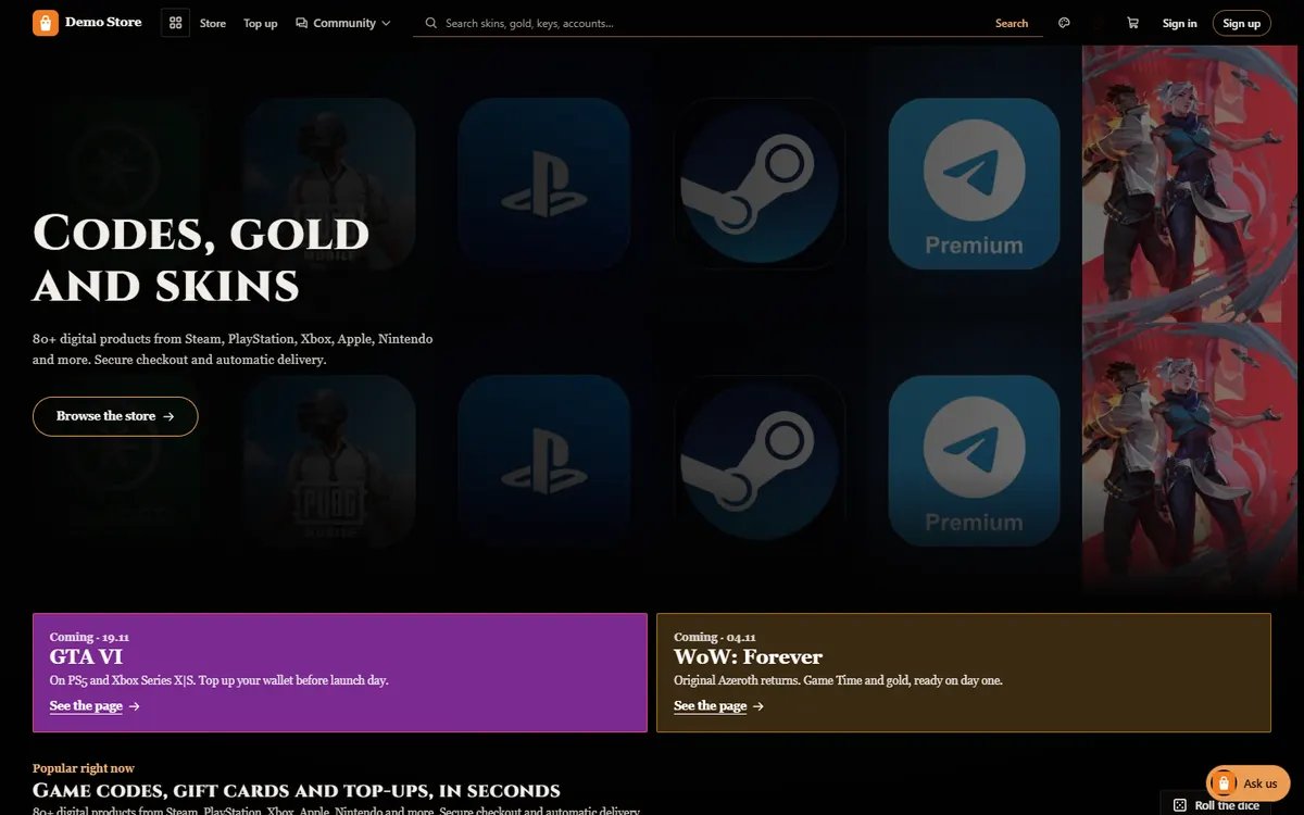Demo store home page in theme V7 · Cinematic
