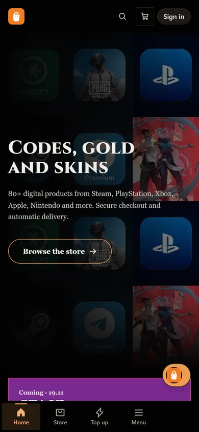 Demo store home page in theme V7 on a phone