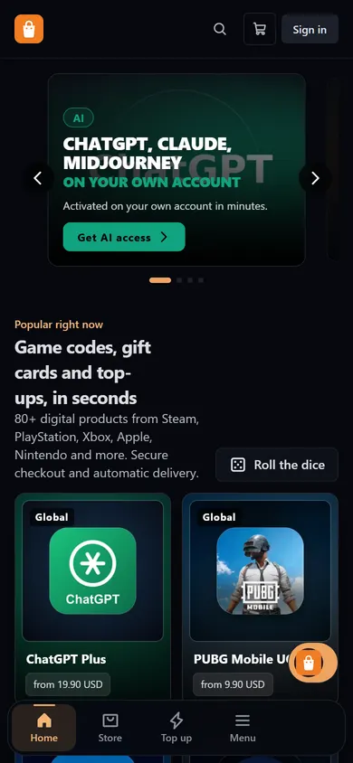 Demo store home page in theme V8 on a phone