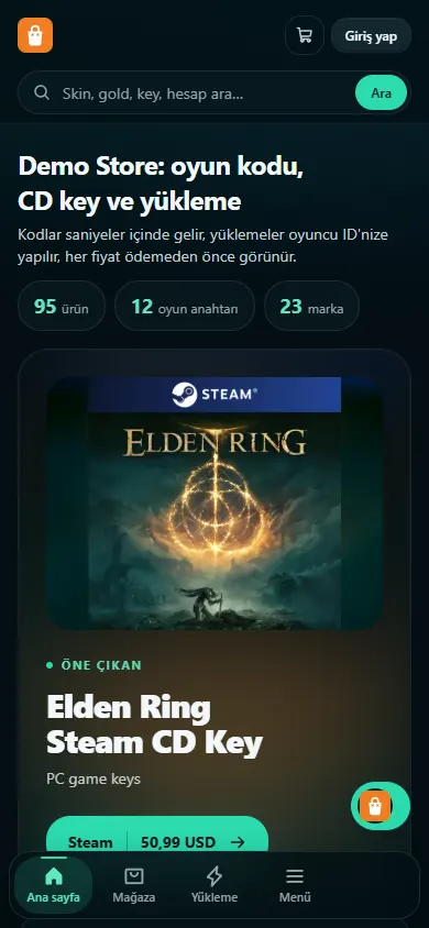 Demo mağaza ana sayfası, tema V10 telefonda